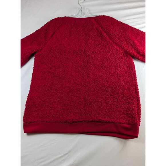 Poof New York Merry Christmas Sequin Snowman Face Sherpa Sweater Womens XL Red - Picture 3 of 7